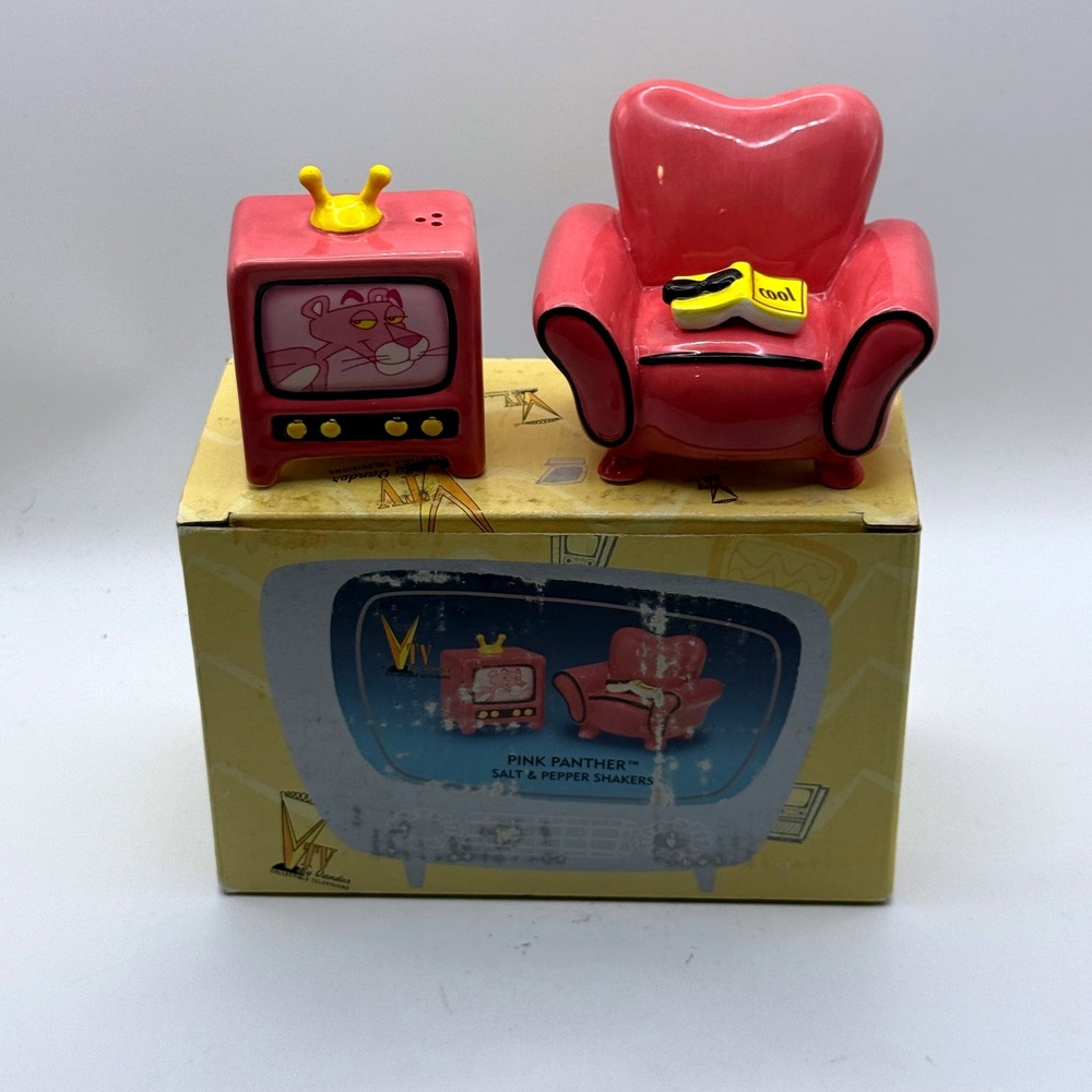 Vandor Pink‎ Panther Salt & Pepper Shakers Excellent Vintage TV Armchair Set